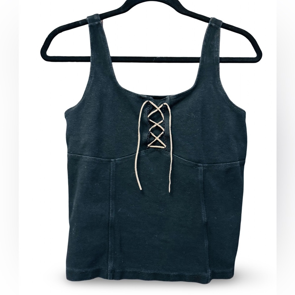 EUGENIA LACE-UP BLACK COTTON TANK XLG